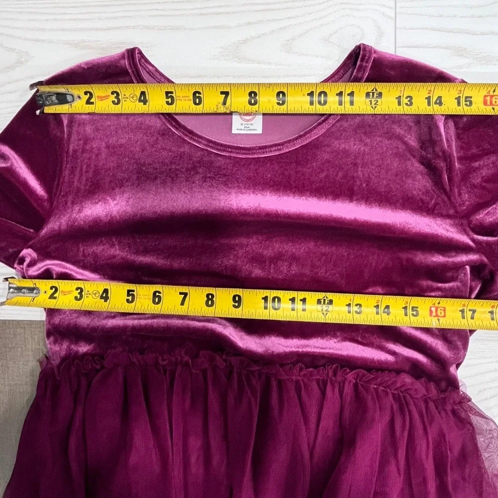 Velvet Tutu Dress Girls XL 14-16 Plus Burgundy Long Sleeve Tulle Wonder Nation